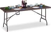 table de jardin pliante relaxdays - table à manger - table pliante - aspect bois - 180 cm marron