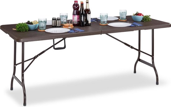 Relaxdays tuintafel inklapbaar - eettafel - klaptafel - houtlook - 180 cm - bruin