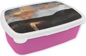Broodtrommel Roze - Lunchbox Abstract - Gold - Chic - Zwart - Grijs - Brooddoos 18x12x6 cm - Brood lunch box - Broodtrommels voor kinderen en volwassenen