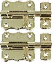 AMIG schuifslot/plaatgrendel - 2x - staal - 3 x 3.3 cm - messing afwerking - zilver - deur - poort