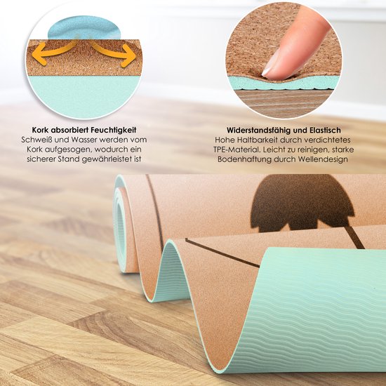 Yogamat roze met kurk - 183x62cm - turnmat - fitnessmat - met tas en