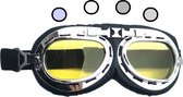 CRG Motorbril Chrome- Retro Motorbril voor Heren - Vintage Motorbrillen- Geel glas