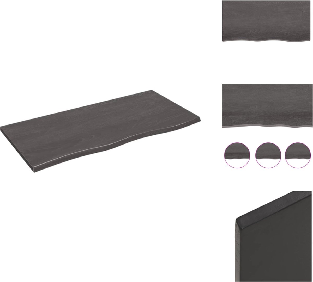 VidaXL Wandplank Rustiek Massief Eikenhout 100 x 50 x 2 cm Donkergrijs Wandsteun