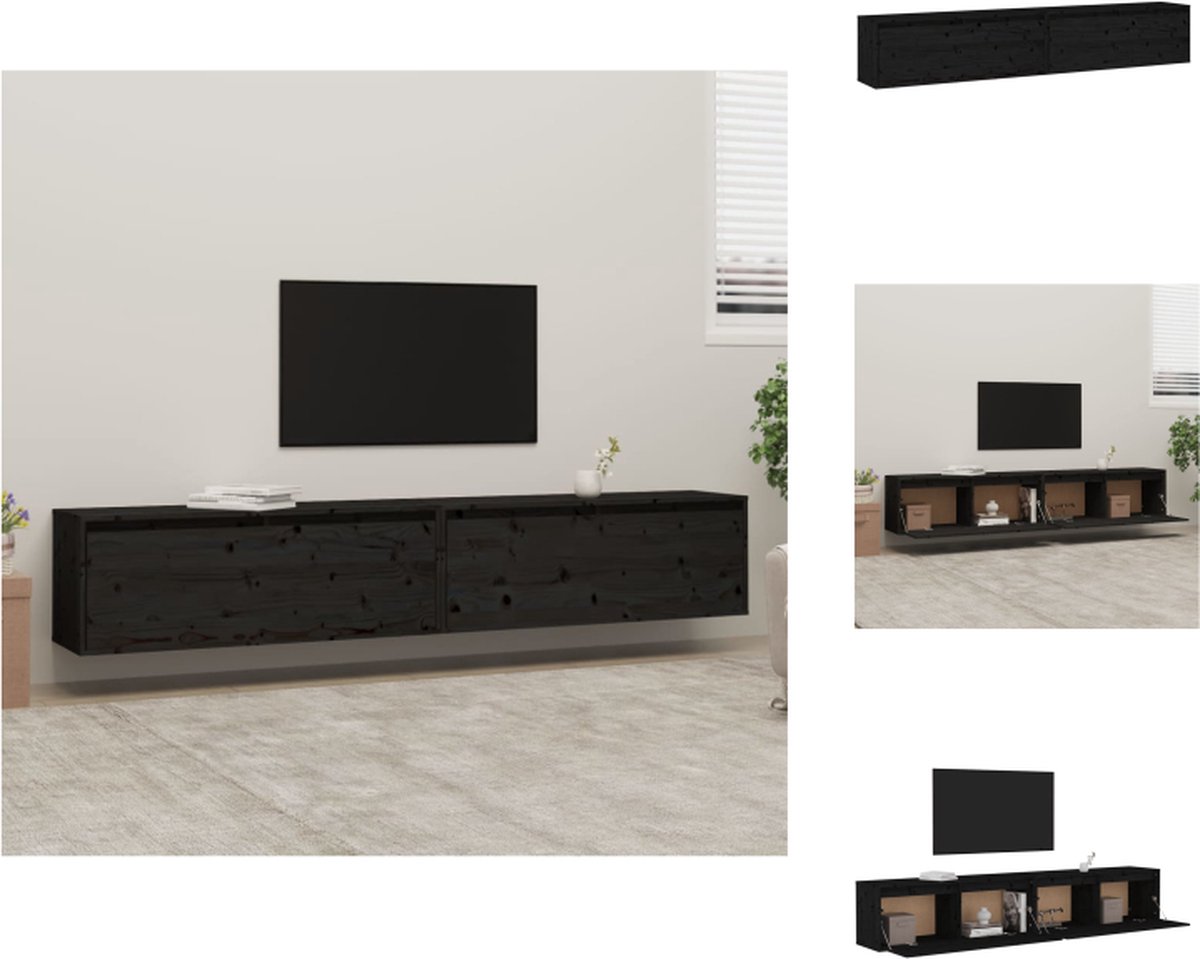 VidaXL Wandkast Floating 100x30x35 cm Massief grenenhout Zwart Wandsteun