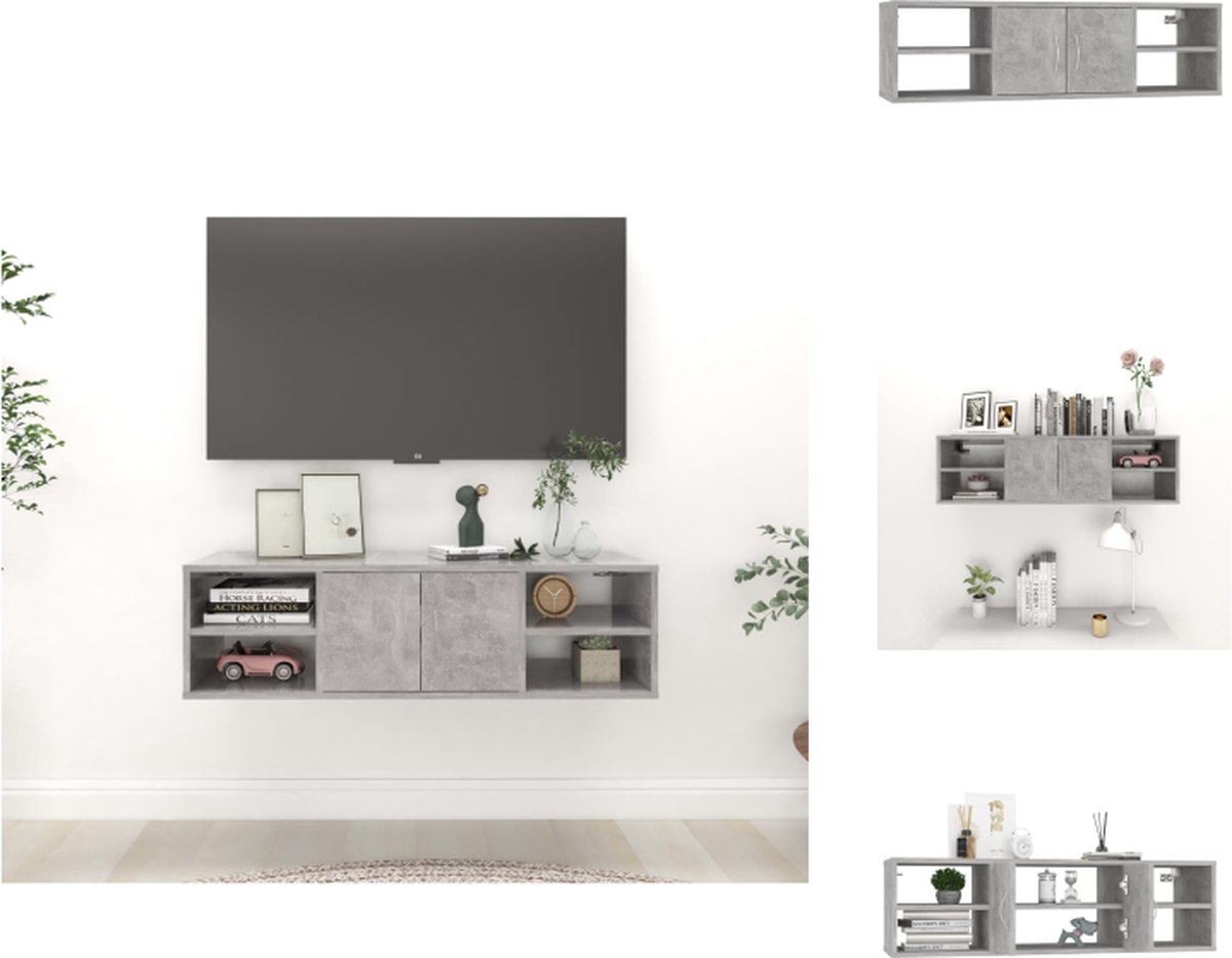 VidaXL Wandmeubel Betongrijs 102 x 30 x 29 cm 6 schappen Wandsteun