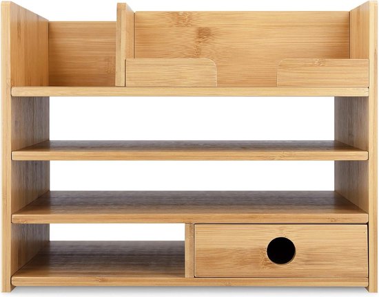 Bureau-organizer, plank van bamboe, 33 x 24 x 26 cm, opbergsysteem, brievenbakje van hout, voor tafel, kantoor, bureau, gemakkelijk te reinigen - Merkloos