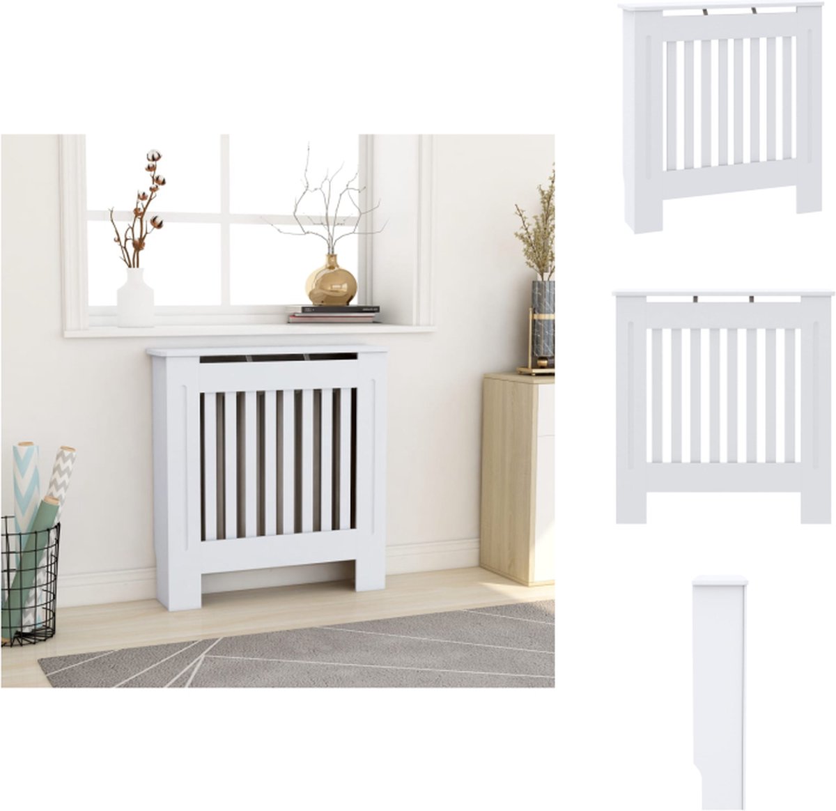SIRHONA Copriradiatore In MDF Laccato Bianco, 78x19x82 Cm, Con Ripiano Per Decorazioni, Divisorio Verticale