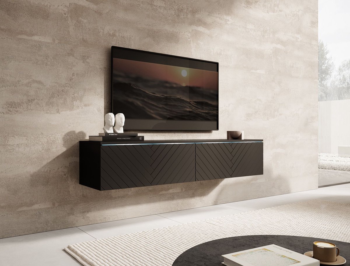 MEUBELLA TV-Meubel Dixon - Zwart Visgraat - 140 cm