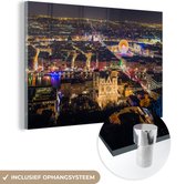 MuchoWow® Glasschilderij 180x120 cm - Schilderij acrylglas - Uitzicht over Lyon in de nacht in Frankrijk - Foto op glas - Schilderijen