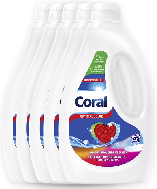 Coral - Vloeibaar Wasmiddel - Optimal Color - Voordeelverpakking 5 X 40 wasbeurten