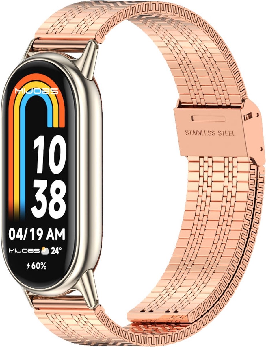 By Qubix - Stalen RVS band - Rosé goud - Geschikt voor Xiaomi Smart Band 8 / 9 / 10