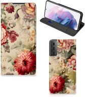 Smart Cover geschikt voor Samsung Galaxy S21 Plus Bloemen