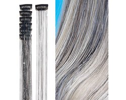 2 x clip-in ZWARTE Hair Tinsels - Glitter Extensions - Glitterhaar - Glitter Haar Extensions - clip extensions zwart