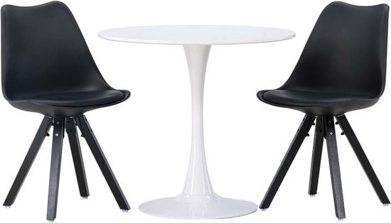 Hamden eethoek tafel wit en 2 Zeno stoelen zwart.