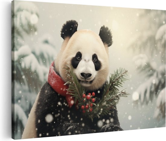 Artaza Canvas Schilderij Panda bij Kerst - Kerstmis - 60x40 - Foto Op Canvas - Canvas Print