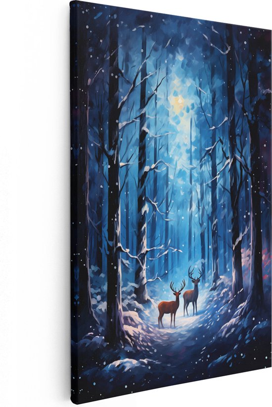 Artaza Canvas Schilderij Herten in het Bos - Winter - 20x30 - Klein - Foto Op Canvas - Canvas Print