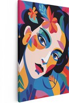Artaza Canvas Schilderij Vrouw in Kleuren - Abstract - Bloemen - 80x120 - Groot - Foto Op Canvas - Wanddecoratie Woonkamer