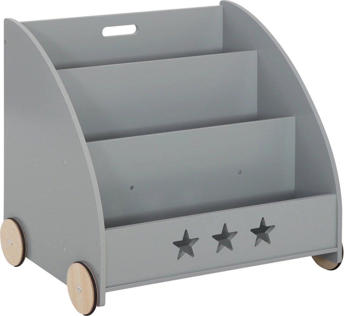 BukkitBow - Boekenkast voor Kinderen - Lage boekenkast met Wielen en Staande Vakken - (57CM Hoog) - Grijs