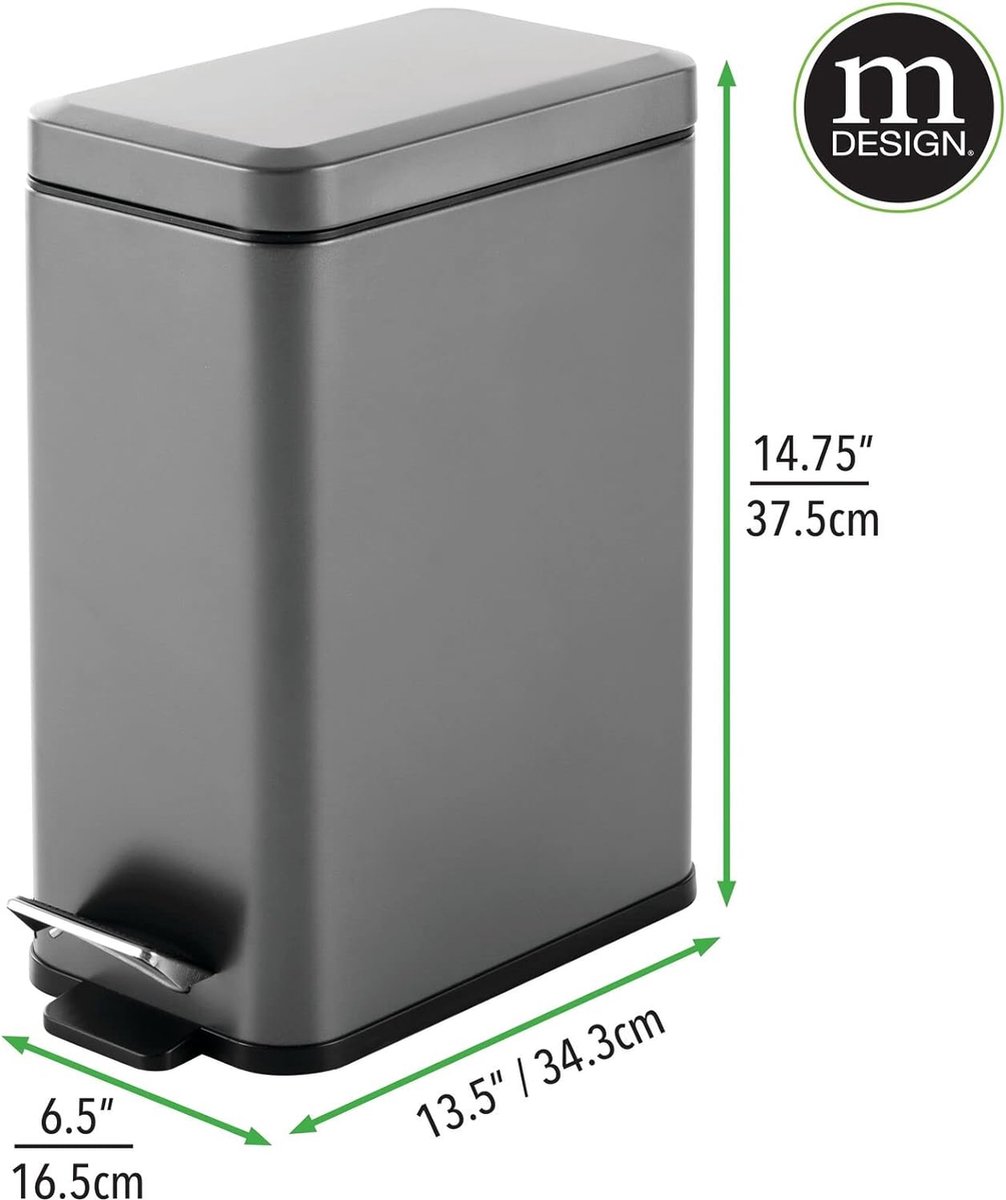 mDesign petite poubelle rectangulaire – poubelle cuisine 5L en métal à  pédale, couvercle et seau en plastique – poubelle de bureau, cuisine ou  salle de bain élégante – argenté mat : 
