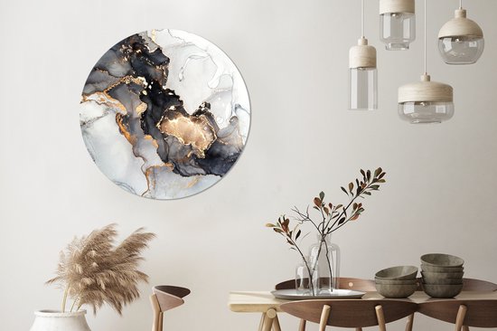 Foto: Behangcirkel marmer goud zwart luxe marmerlook zelfklevend behang rond behang behangsticker ronde wanddecoratie woonkamer 100x100 cm muurdecoratie cirkel behang rond