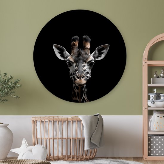 WallCircle - Cercle mural 150x150 cm - Girafe - Tableaux ronds salon noir - Plaque murale rond animal - Cercle de décoration murale animal noir - Décoration chambre intérieure - Décoration murale cercle mural - Accessoires de maison tête d'animal