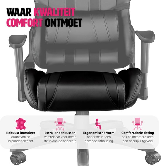 tectake® - bureaustoel gamingchair - luxe burostoel kantoorstoel - racingstoel burostoel gamestoel - zwart - kunstleer - verstelbaar - incl. rug- en nekkussen - Tectake