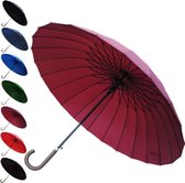 24 Ribs for More Resistance - Very Strong - Triple Layer Frame - Reinforced with Fibreglass - Automatic Umbrella - Windproof Umbrella Wooden Handle, Burgundy red