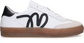 Manfield - Dames - Witte leren sneakers met zwarte details - Maat 39