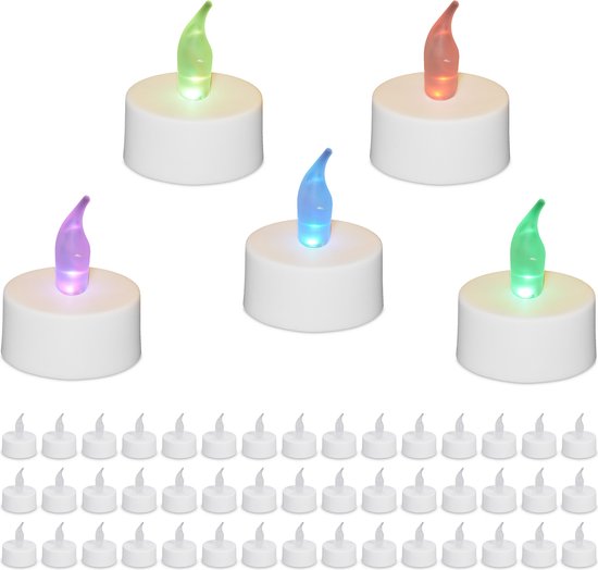 Relaxdays led theelichtjes set van 50 - kleurverandering - kleine led kaarsen op batterij