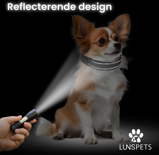 Lunspets Halsband hond - Hondenhalsband - Hondenriem - Reflecterend - Zwart - Waterdicht - Oersterk - Geschikt voor iedere hondenriem - voor Grote honden - Maat L - Lunspets