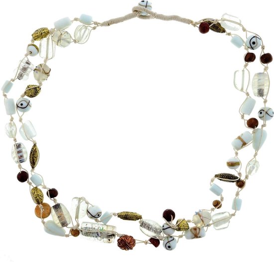 Behave Long collier blanc avec perles en verre et céramique