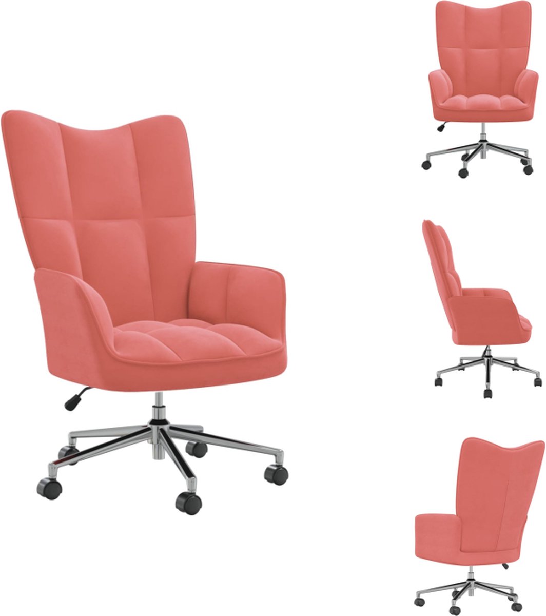 VidaXL Relaxstoel chique en elegant bureaustoel Afmeting- 61.5 x 69 x (94.5 102) cm Kleur- roze Materiaal- fluweel en staal Fauteuil