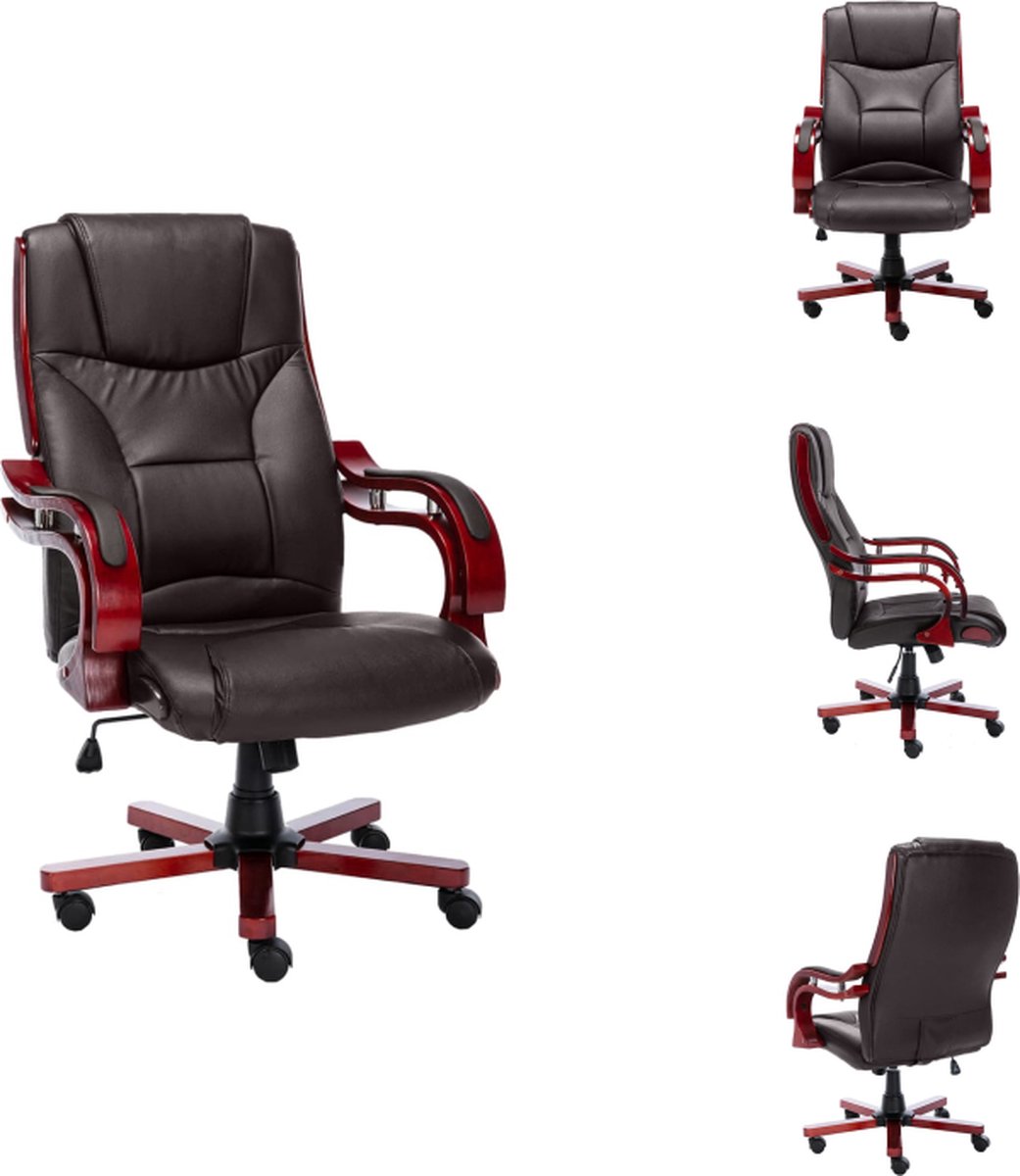 vidaXL Verstelbare kantoorstoel - Bruin leer - 66.5x75x(109-117) cm - Ergonomisch ontwerp - Bureaustoel