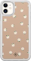 Casimoda® hoesje - Geschikt voor iPhone 11 - Sweet Daisies - 2-in-1 case - Schokbestendig - Bloemen - Verhoogde randen - Bruin/beige, Transparant