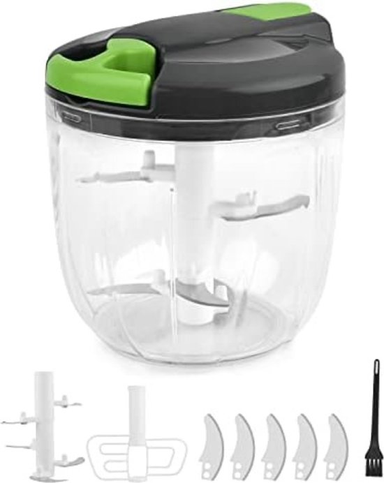 Ghazpmuk Groentesnijder, 520 ml, handmatig, uienhakmachine, handmatig met trekkoord, multifunctionele hakmolen met 3 roestvrijstalen messen, knoflook, uiensnijder, groentesnijder voor in de keuken