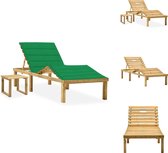 vidaXL Lit de Jardin - Bois - Dossier réglable - Avec table - Coussin vert - 200x70x(31,5-77) cm - Chaise longue