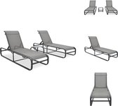 vidaXL Ensemble de chaises longues - Grijs - 2x Chaise longue 1x Table à thé - Textilène/Aluminium - Dossier réglable - Chaise longue