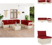 vidaXL Pallet Lounge Set - 6-delig - Geïmpregneerd vurenhout - Wijnrode kussens - 60x60x65cm - Montage vereist - Tuinset