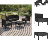 vidaXL Loungeset - PE-rattan - Zwart - 2x middenbank - 2x hoekbank - 1x voetensteun/tafel - Tuinset