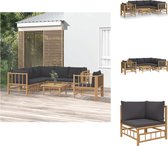 vidaXL Loungeset Bamboe - 2x middenbank 3x hoekbank 1x stoel 1x tafel - donkergrijs kussen - Tuinset