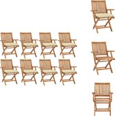 vidaXL Tuinstoelenset - Teakhout - Inklapbaar - 8 stoelen + kussens - Tuinstoel