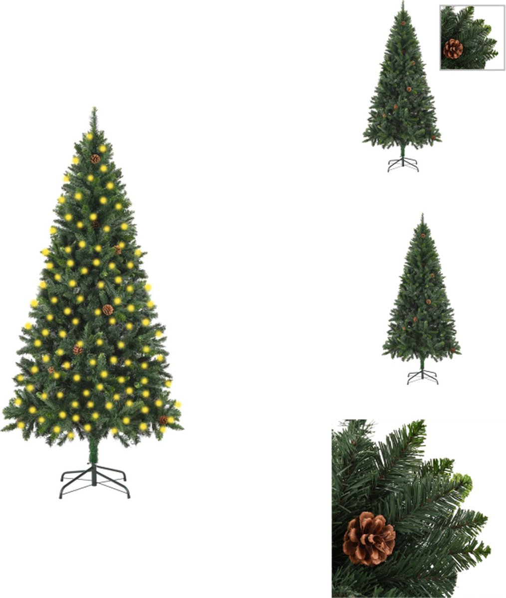 vidaXL Kunstkerstboom - Nagebootste Dennenboom - 210 cm - Groen - Met LED-verlichting - Decoratieve kerstboom