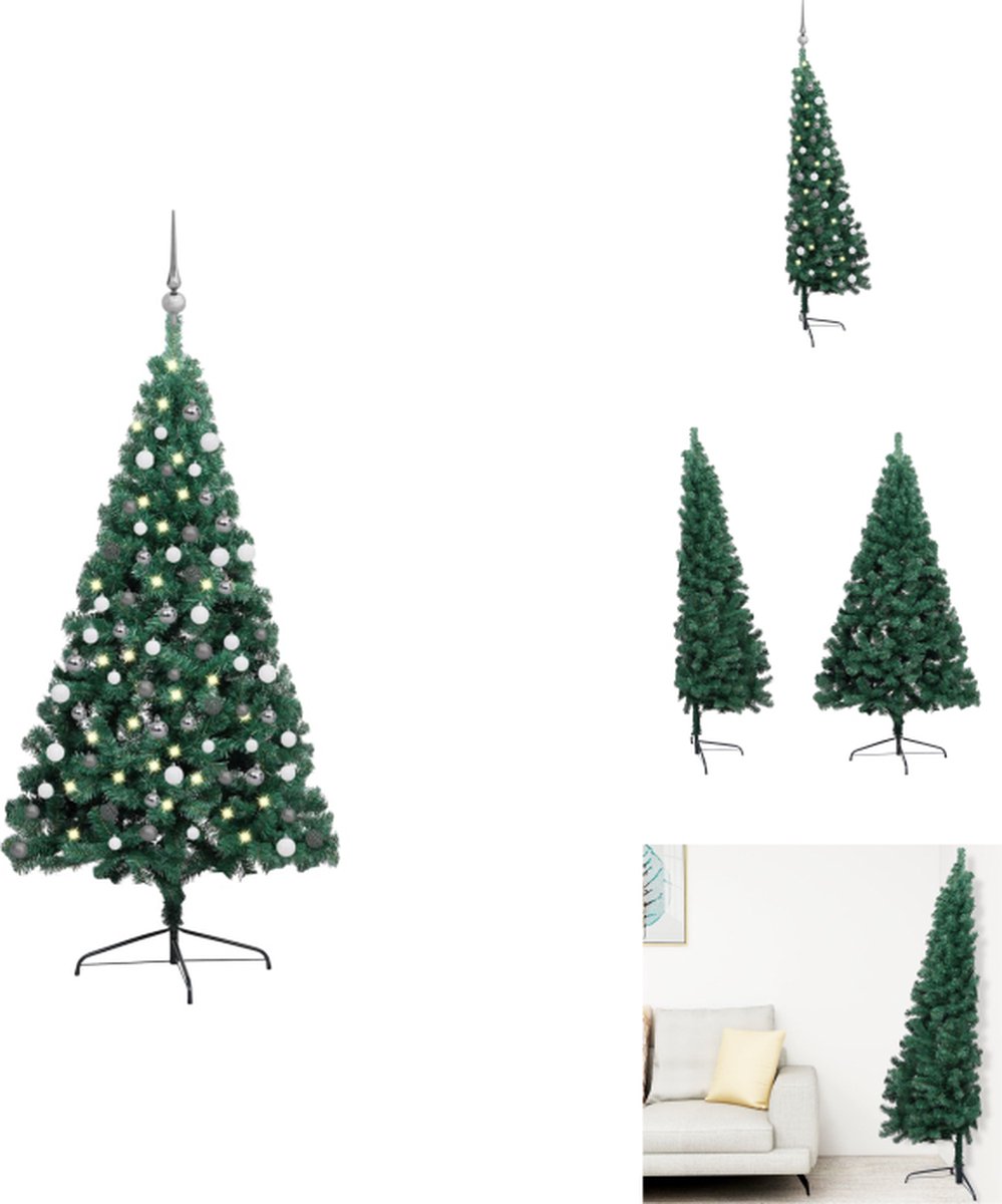 vidaXL Kunstkerstboom - Halfrond - 95 cm - Met LED-verlichting - Decoratieve kerstboom