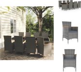 vidaXL Eethoek Tuinset - 250x100x75 cm - Zwart - Poly rattan/Staal/Glas - Grijs Kussen - Acaciahout - 1 tafel - 8 stoelen - 8 kussens - Tuinset