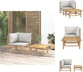 vidaXL Loungeset Bamboe - Hoekbank 69x69x65cm - Lichtgrijze kussens - Tuinbank