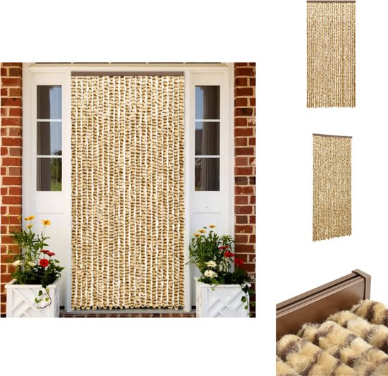 vidaXL Vliegengordijn Chenille 90x220 cm - Beige-Bruin - Waterdicht - Raamhor