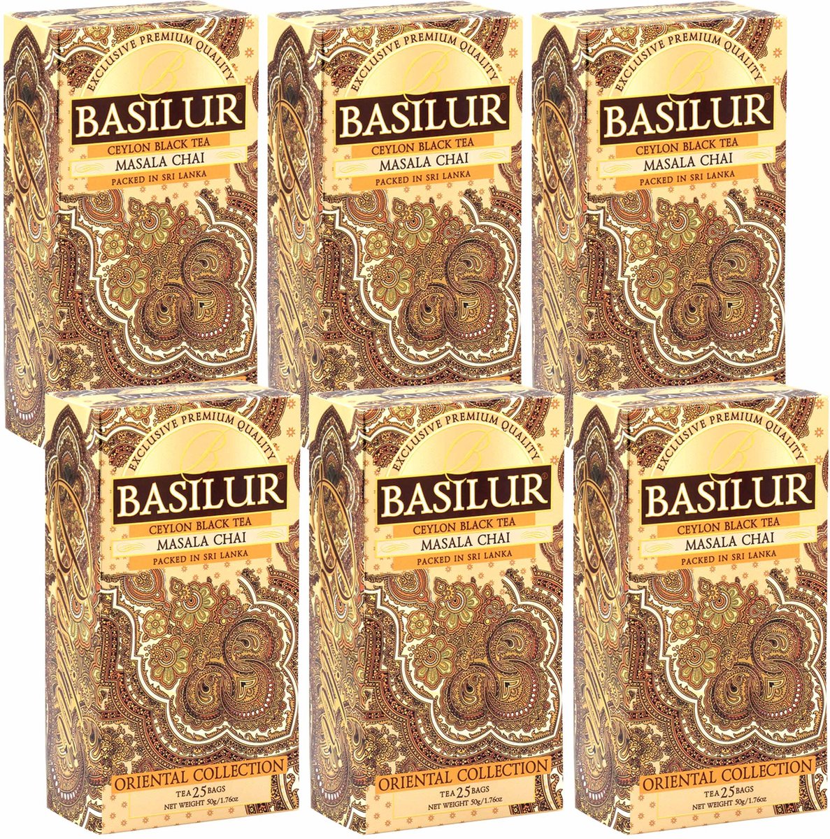 BASILUR Masala Chai - Zwarte Ceylon-thee met natuurlijke oosterse kruiden, 25x2g