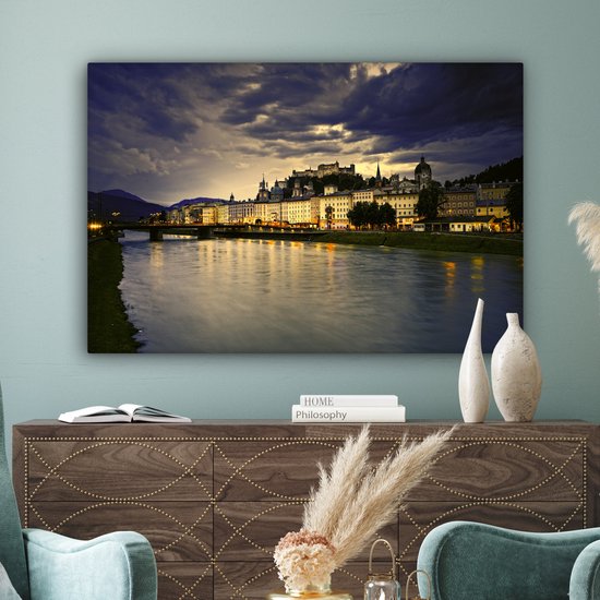 Toile Peinture Salzbourg coucher de soleil - 120x80 cm - Décoration murale