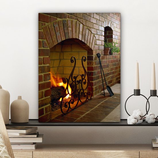 Feu dans une cheminée 30x40 cm - petit - Tirage photo sur toile (Décoration murale salon / chambre)