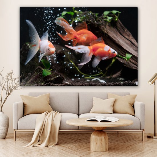Canvas schilderij 180x120 cm - Wanddecoratie Dieren - Goudvis - Water - Muurdecoratie woonkamer - Slaapkamer decoratie - Kamer accessoires - Schilderijen